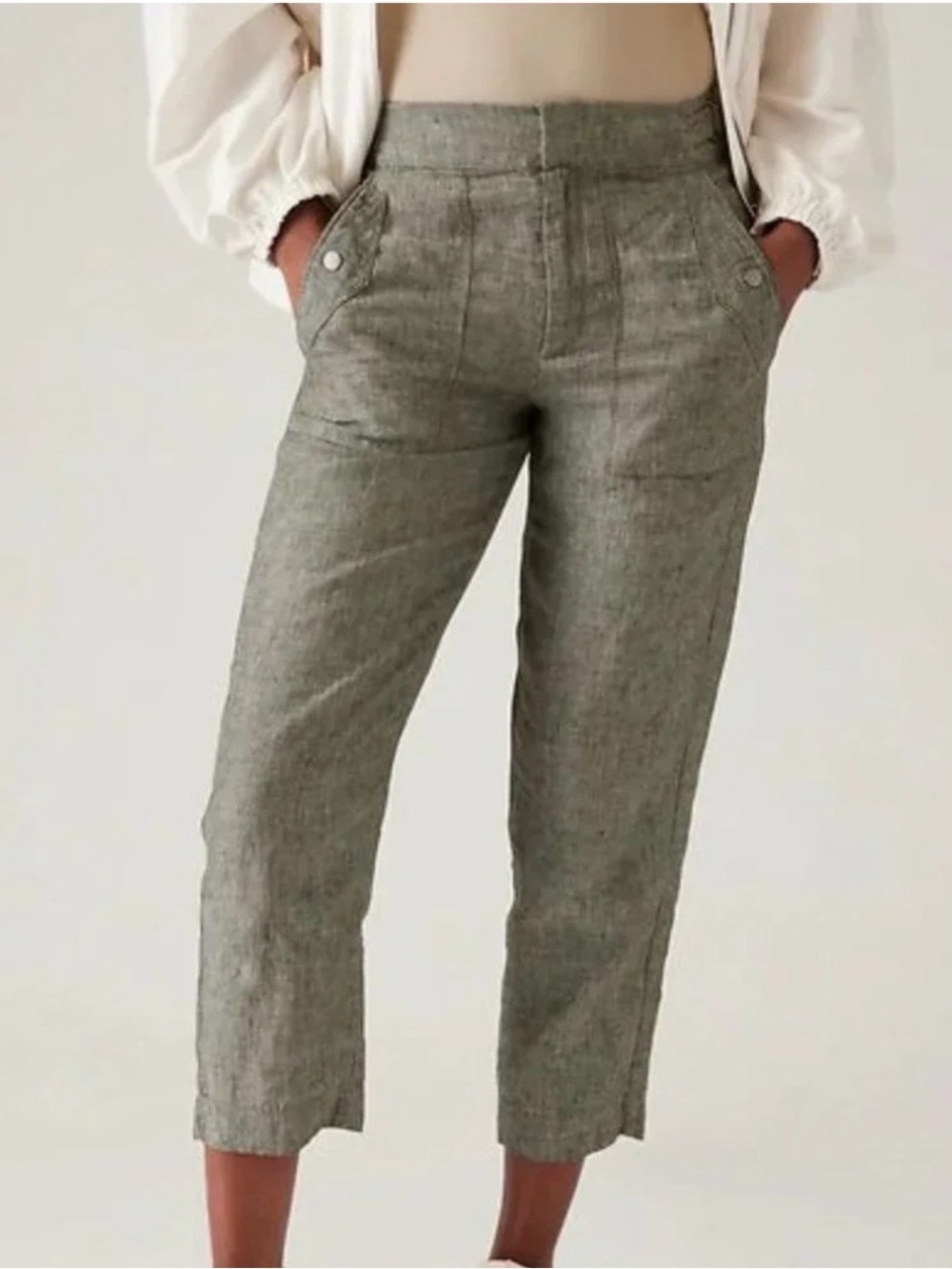 Athleta Voyager 100% Linen Crop Pants Size 18